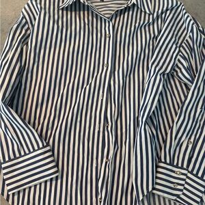 Zara Blue and White Striped women’s  Shirt metallic thread (S)
